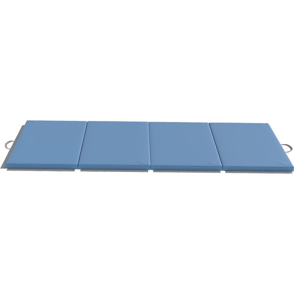Homcom Tapis De Gymnastique Yoga Pilates Fitness Pliable En 4 Avec PoignéEs RevêTement SynthéTique 240 X 120 X 5 Cm Bleu Clair-image