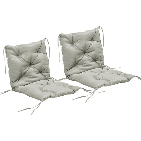 Outsunny 2er-Set Sitzkissen, 98 x 50 cm Stuhlkissen mit Bindebänder, Stoffbezug, 8cm dick Polsterauflage, Sitzpolster für Küche, Büro, Esszimmerstühle, Hellgrau Aosom