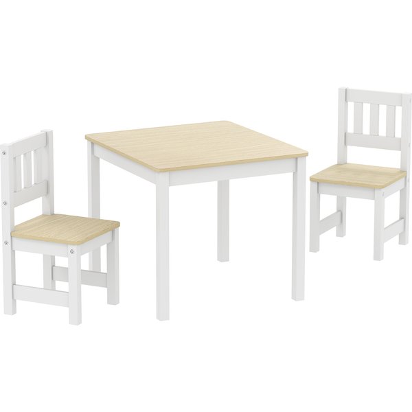 Aiyaplay Table Enfant Avec Chaise, Lot Table Et 2 Chaises Enfant En Bois Pour Dessiner, Jouer, éTudier, 56X52X48Cm, Bois Naturel-image