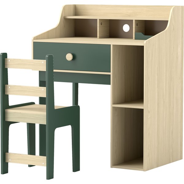 Aiyaplay Ensemble Bureau Et Chaise Pour Enfant Avec éTagèRes De Rangement Et Tiroir, Mobilier Pour Enfants De 3 à 10 Ans, Vert-image
