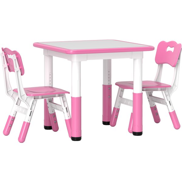 AIYAPLAY Height Adjustable Toddler Table and Chair Set, 3 Pcs Children Activity Table w/ 2 Chairs, for Playroom, Bedroom - Pink Aosom UK