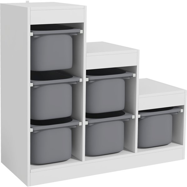 Aiyaplay Meuble De Rangement Pour Jouets Des Enfants Avec 6 Bacs Amovibles, 3 Niveaux De Rangement, 96 X 38,5 X 90, Gris-image