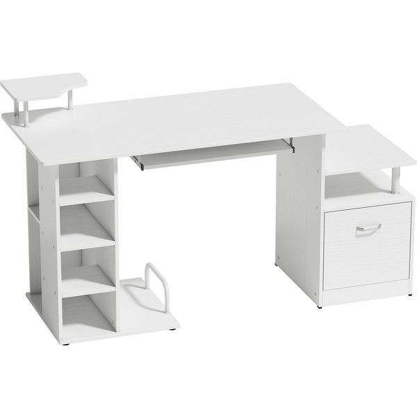 HOMCOM Computer Desk with Drawer Shelves CPU Storage Rack White