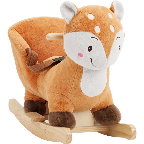 Aiyaplay Cheval à Bascule Cerf En Peluche Avec Sons D'animaux, Ceinture De SéCurité Et ButéEs Anti-Basculement, Marron-image