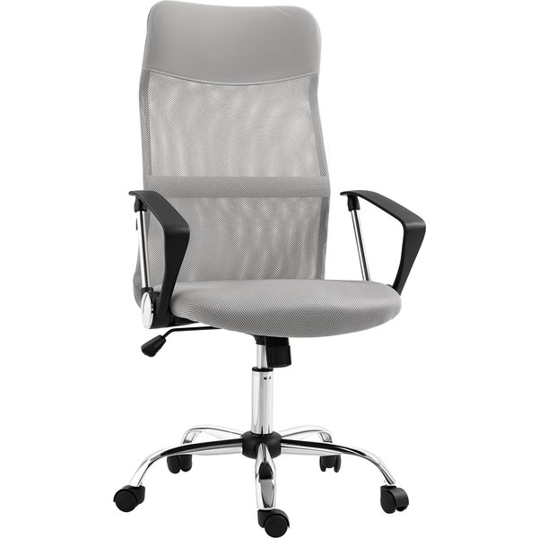 Homcom Chaise De Bureau Ergonomique Pivotante, Hauteur RéGlable Et Dossier En Tissu Mesh, 63X65X109-119 Cm, Gris Clair-image