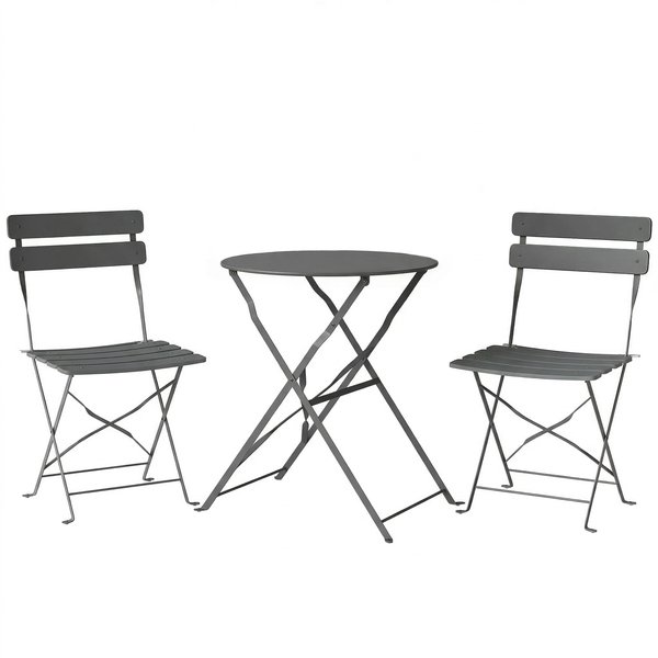Outsunny Ensemble De Bistrot Jardin 3 PièCes Table Et 2 Chaises Pliantes Avec Double Protection Anti-Rouille MéTal Gris-image