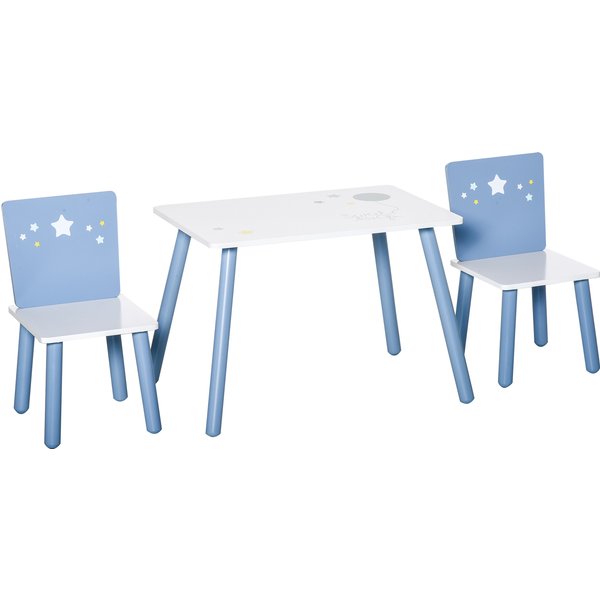 Homcom Table Et Chaises Pour Enfants, Table Pour Enfants 2-4 Ans, En Bois Bleu Et Blanc, Ensemble De 3 PièCes-image