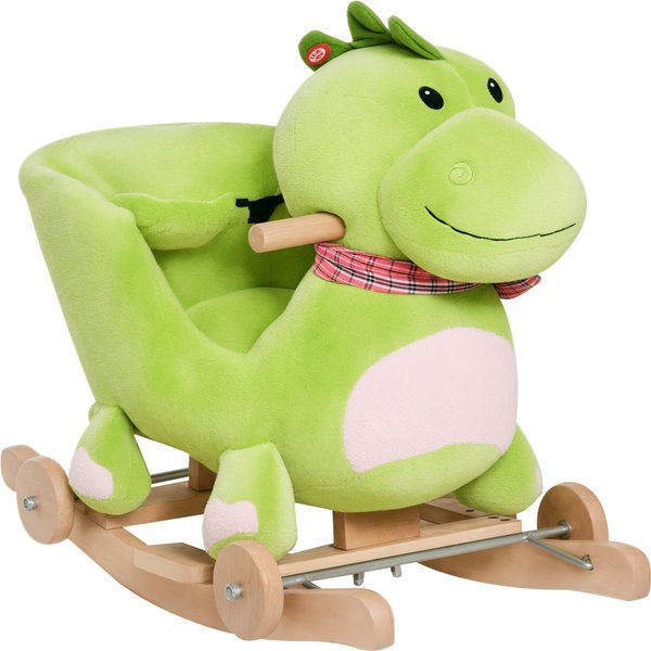 Homcom Cheval à Bascule Jouet à Bascule Dinosaure Et Porteur Sur Roulettes 2 En 1 Fonction Musicale 32 Pistes Ceinture SéCurité Vert-image