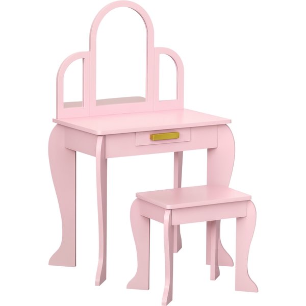 Homcom Coiffeuse Pour Enfant Avec Tabouret 3 Miroirs Et Tiroir 3 à 6 Ans 52 X 32 X 85 Cm Rose-image