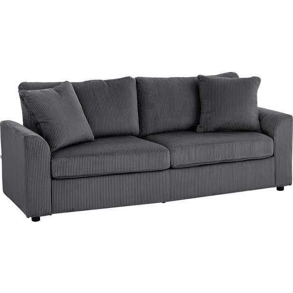 Homcom Canapé 3 Places 212 Cm Avec 2 Coussins à Ressorts, Tissu Velours CôTelé, Pour Salon, Chambre, Bureau à Domicile, Gris Foncé-image