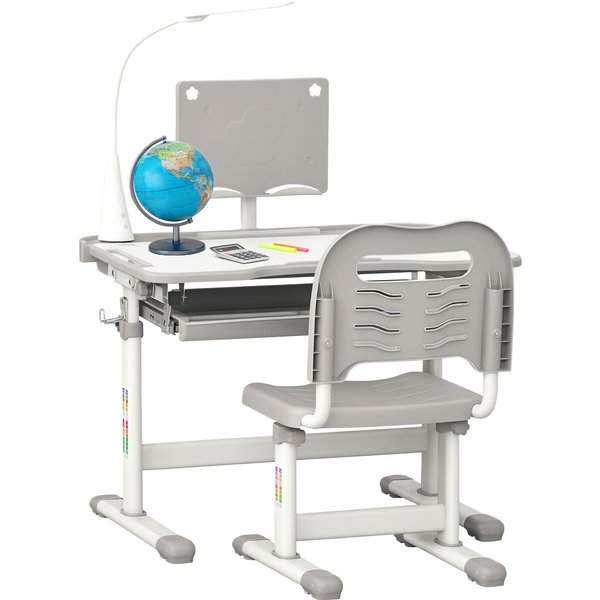 Homcom Ensemble Table Et Chaise D'éTude Pour Enfants Bureau D'éTude Ergonomique Avec Porte-Gobelet éTui à Crayons Et Lampe De Table Hauteur RéGlable-image