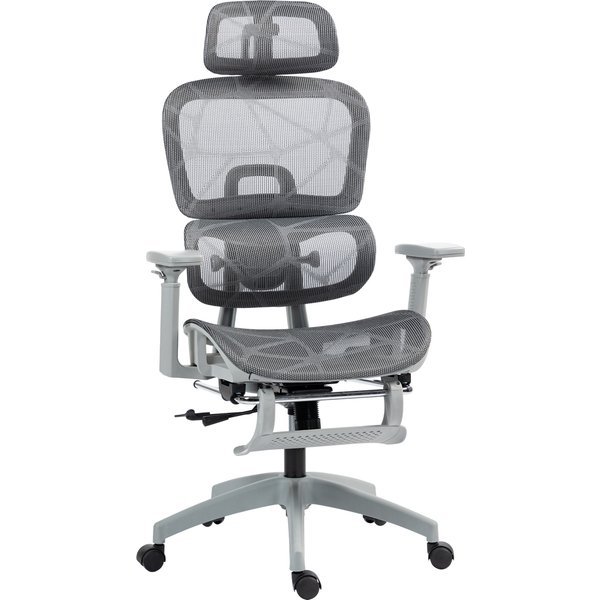 Homcom Fauteuil De Bureau, Chaise De Bureau Ergonomique En Maille Avec Accoudoirs 3D, Dossier Inclinable, 66X64X122 Cm, Gris-image