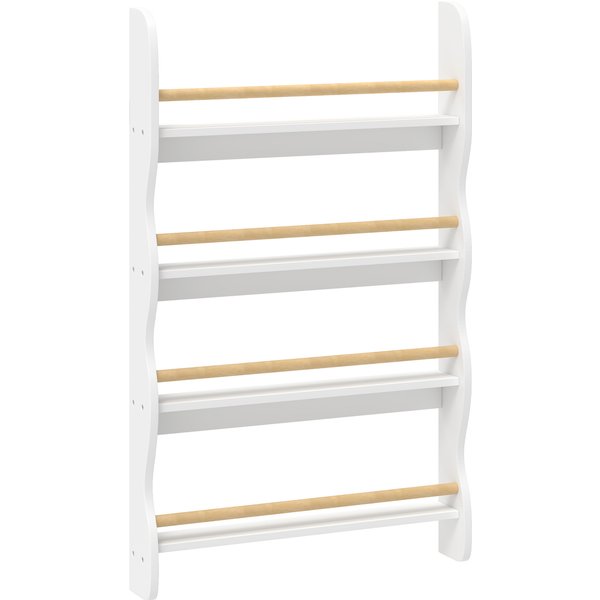 Aiyaplay BibliothèQue Murale Pour Enfant, Rangement Livre Enfant 4 Niveaux, Fixer Au Mur, 60 X 10 X 98 Cm, Blanc-image