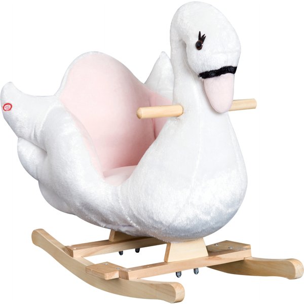 Homcom Jouet à Bascule Cygne à Bascule Pour Enfant De 18 Mois Et Plus Fonction Musique Pieds En Bois - Blanc Et Rose-image