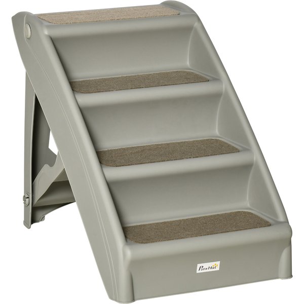 Pawhut Escalier Pour Chien Pliant à 4 Marches AntidéRapantes Escalier Pour Animaux En Plastique 62 X 38 X 49,5 Cm Gris-image