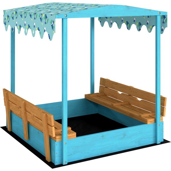 Aiyaplay Bac à Sable En Bois Avec Couvercle, Bac à Sable Enfant ExtéRieur Avec SièGe Pliable Toile ImpriméE Flamants Bleus-image