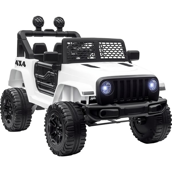 Homcom Voiture 4X4 éLectrique Enfant 12 V 5 Km/H Max. TéLéCommande Incluse Effets Lumineux Sonores Blanc-image