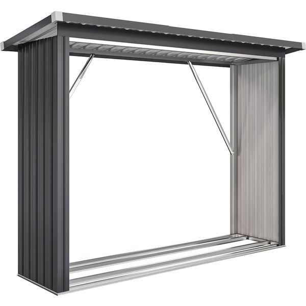 Outsunny Abri-BûChes Couvert Support Pour Bois De Chauffage Plancher SuréLevé Toit Incliné, Acier Galvanisé 213X66,5X150Cm Gris-image