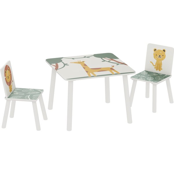 Aiyaplay Table Enfant Avec Chaise, Ensemble Table Et 2 Chaises Enfant En Bois, Motifs Animaux, 60 X 60 X 44 Cm, Vert-image