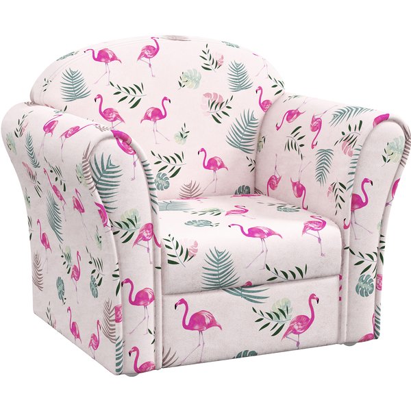 AIYAPLAY Kids Armchair with Flamingo Design, Wooden Frame, for Bedroom, Playroom, Kids Room, Pink Aosom UK