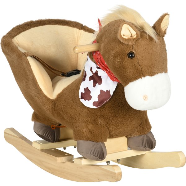 Homcom Cheval à Bascule Jouet à Bascule Fauteuil IntéGré Ceinture De SéCurité Fonction Sonore Hennissement 18-36 Mois Marron-image