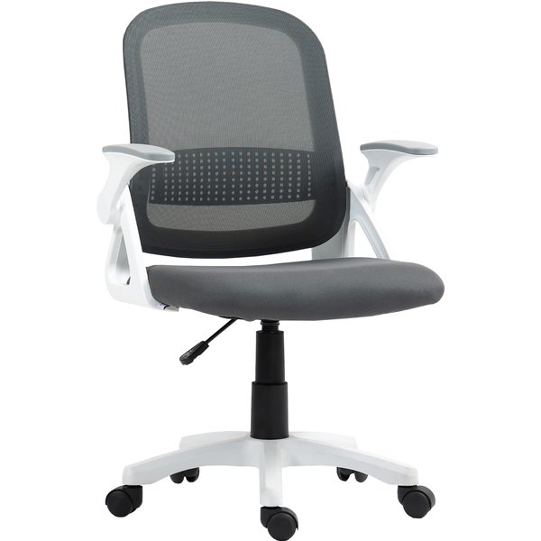 Homcom Chaise Bureau Ergonomique, Fauteuil De Bureau En Maille Avec Accoudoirs Relevables, Hauteur RéGlable, Gris-image