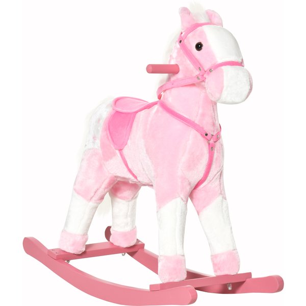 Homcom Cheval à Bascule Cheval De Cowboy Effet Sonore Selle RêNes Rose Blanc-image