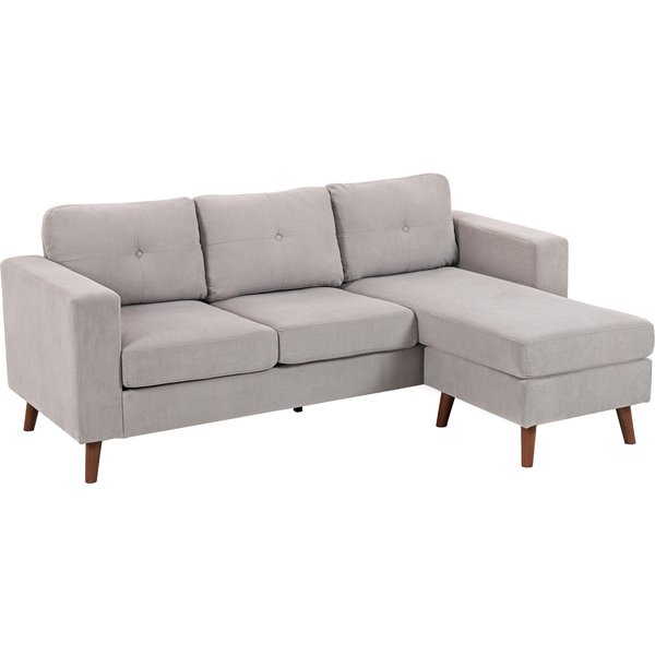 Homcom Canapé D'angle RéVersible En Velours CôTelé, Canapé 3 Places Avec MéRidienne, Cadre En Acier, 192X137X84Cm, Gris Clair-image