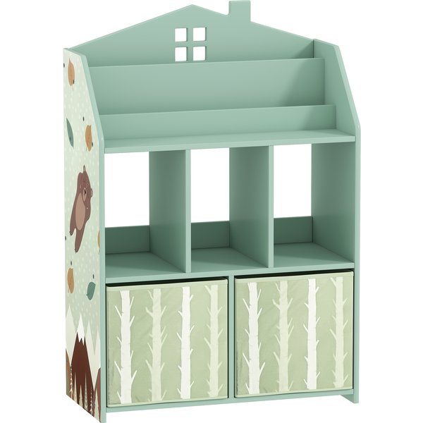 Aiyaplay ÉTagèRe Enfant Pour Jouets Avec Tiroirs En Tissu, éTagèRes Ouvertes, Motif Ourson, Organisateur De Jouets, Vert-image