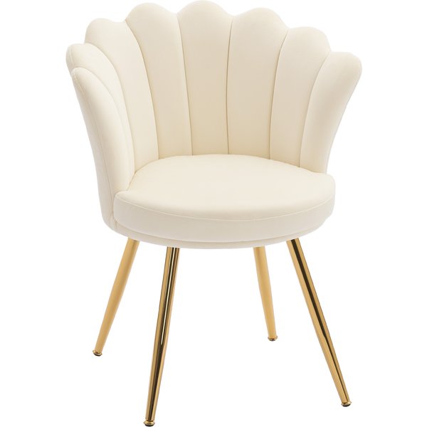 Homcom Fauteuil Coquillage Chaise Coiffeuse Fauteuil En Velours Fauteuil De Salon Avec Pieds En MéTal Doré Beige-image