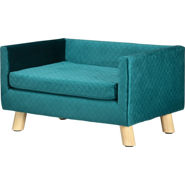PawHut Hundesofa Hundebett Hundecouch aus Samt mit Rückenlehne, Holzbeine, Kissen, Katzensofa mit weicher Polsterung, für kleine Hunde bis zu 8 kg 64 x 45 x 36 cm Blau Aosom