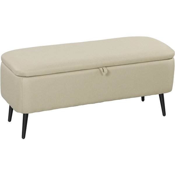 Homcom Banc De Rangement Avec Couvercle Rabattable Et Pieds En Acier Pour Chambre Salon EntréE 101X38,5X44,5 Cm Beige-image