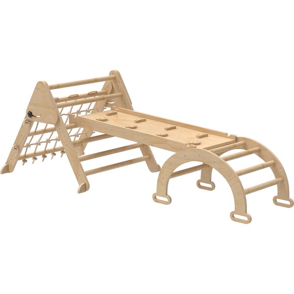Aiyaplay Triangle D'escalade Enfants 8 En 1 Avec Rampe Double Face, Arc D'escalade En Bois Avec Toboggan & éChelle, Naturel-image