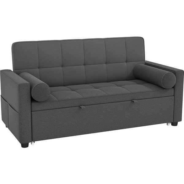 Homcom Canapé Convertible 2 Places 3 En 1 Canapé-Lit Avec Lit Gigogne Double Dossier RéGlable 2 Coussins 80,5X137,5X84Cm Gris-image
