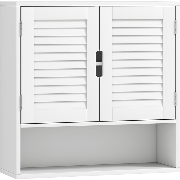 HOMCOM Wand-Badezimmerschrank, hängender Aufbewahrungsschrank fürs Bad mit Lamellentür, verstellbarem Einlegeboden und offenem Fach, hängender WC-Schrank, 60x20x60cm, weiß Aosom