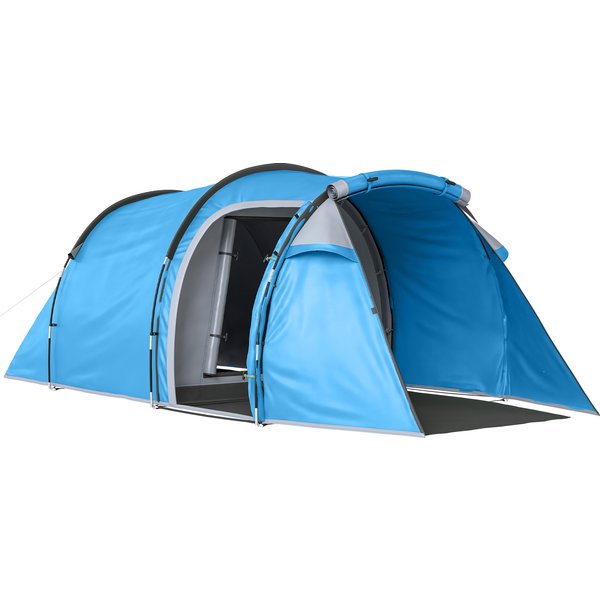 Outsunny Tunnelzelt für 2-3 Personen 190T Campingzelt mit Heringen, Glasfaser & Polyester, Hellblau, 426x206x154cm Aosom