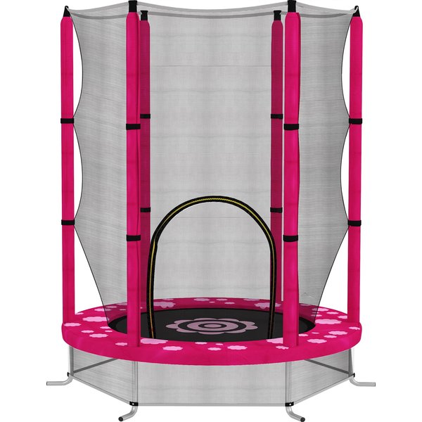 AIYAPLAY 4.6FT Toddler Trampoline w/ Safety Enclosure Net, for Indoor Outdoor Use, Ages 3-6 Years, Sun Pattern - Pink