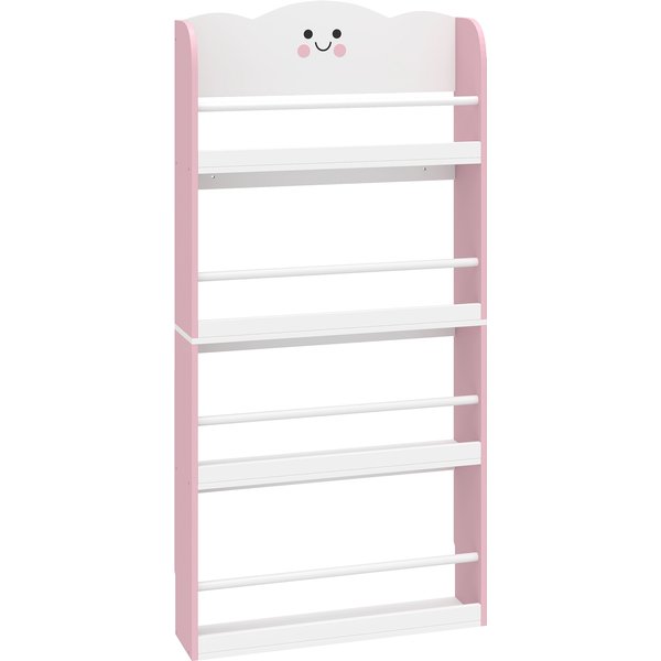 AIYAPLAY Bücherregal Kinder, Kinderregal mit 4 Etagen, Wandmontiertes Spielzeugregal im Zuckerwatte-Design, Kinderzimmerregal für Bücher Spielzeug Kinderzimmer, 60 x 15 x 120 cm Rosa Aosom