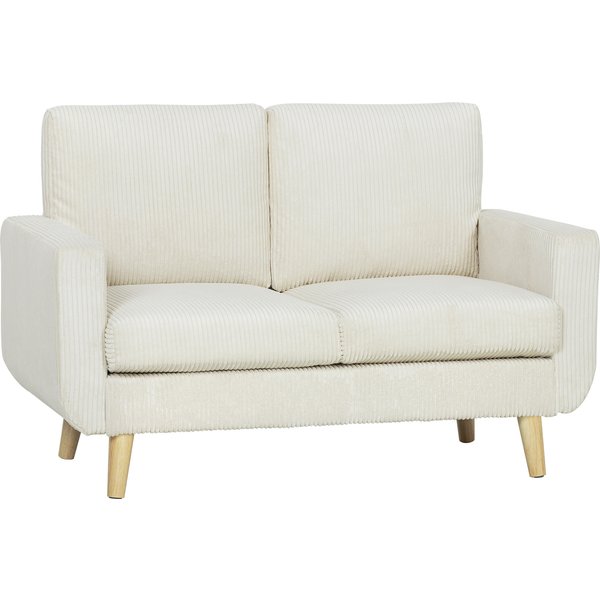 Homcom Canapé 2 Places En Velours CôTelé, Canapé De Salon Moderne 134 Cm, Assise RembourréE, Coussin à Ressorts, CrèMe-image