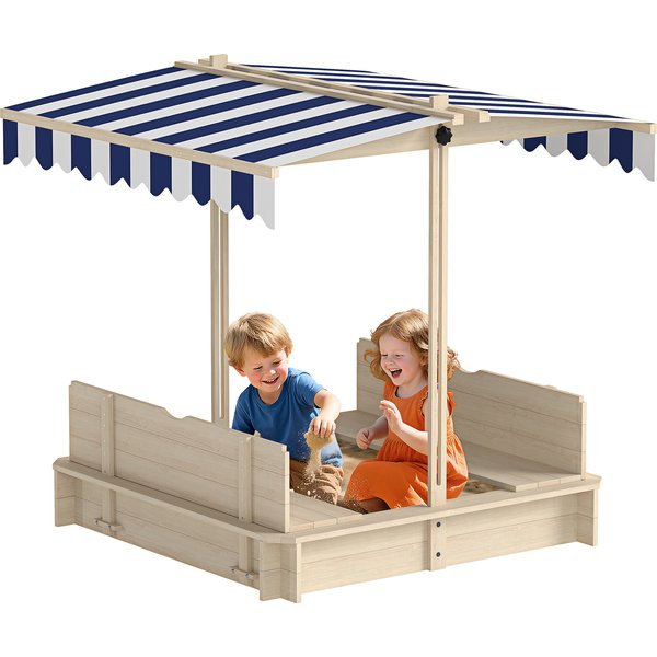 Outsunny Bac à Sable Carré En Bois Pour Enfants Dim. 106L X 106L Cm Avec Bancs Et Couvercle - Auvent RéGlable-Aosom.Fr-image