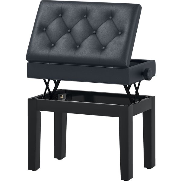 Homcom Banquette Tabouret SièGe Pour Piano Hauteur RéGlable Coffre De Rangement Interne Assise Capitonné 55 X 33 X 48-58 Cm Bois Noir-image
