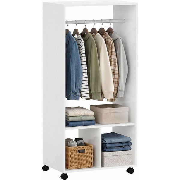 Homcom Portant à VêTements Penderie Mobile Avec Roulettes 2 Niches + Grand Espace Penderie Panneaux Particules Blanc-image