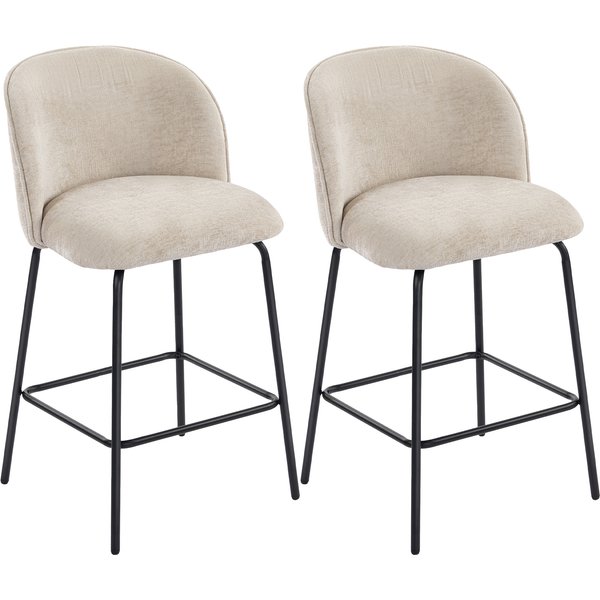Homcom Lot De 2 Tabourets De Bar, Chaises De Bar Avec Repose-Pieds Et Dossier, Tissu En Chenille, Hauteur D'assise 68 Cm, Beige-image