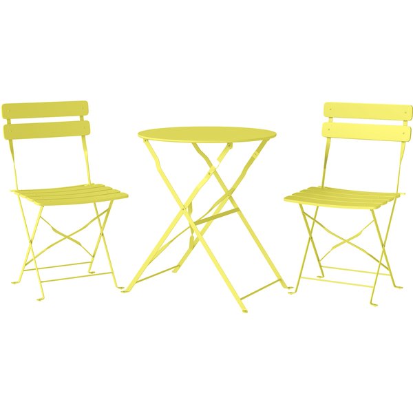 Outsunny Ensemble Bistrot De Jardin 3 PièCes Table Et 2 Chaises Pliantes à Lattes Double Protection Antirouille Jaune-image