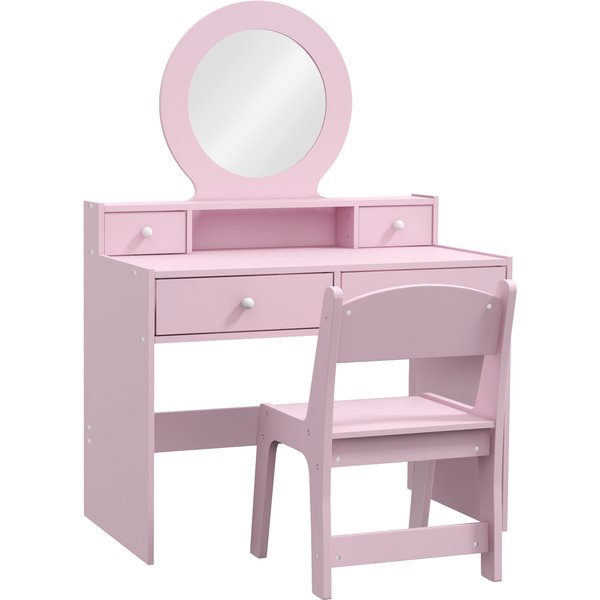AIYAPLAY Kids Dressing Table Set Kids Make up Table with Stool and Mirror, Storage Drawers, Gift for Aged 3-8 Aosom UK