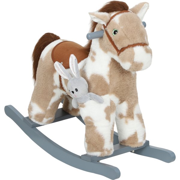 AIYAPLAY Baby Rocking Horse, Plush Animal Rocker with Realistic Sound and Toy, Rocking Toy Chair for Kids Aged 2-5, Brown