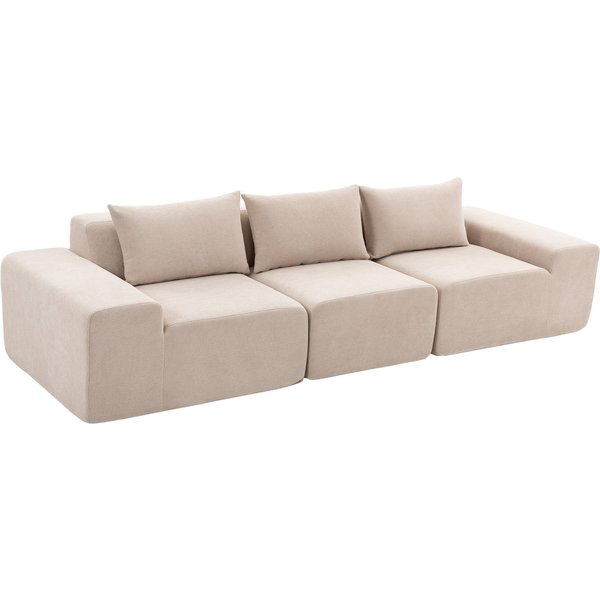 Homcom Canapé 3 Places En Chenille 320 Cm, Canapé Modulaire, Assise Et Accoudoirs Extra-Larges, EntièRement Compressé, Beige-image