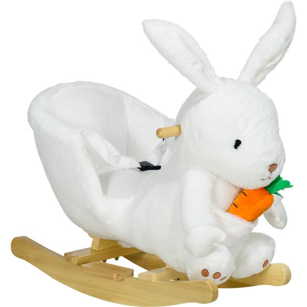 HOMCOM Kids Rocking Horse, Plush Rocking Chair Rabbit Shape w/ Safety Harness, Realistic Sound, Foot Pedals, for Toddler Aged 18-36 Months Aosom UK