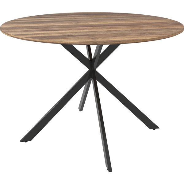 Homcom Table à Manger Ronde Pour 4 Personnes 120 Cm Style Industriel Avec Plateau Aspect Bois, PièTement Croisé En Acier, Marron-image