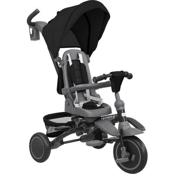 AIYAPLAY 6 in 1 Foldable Kids Trike with Adjustable Parent Handle & Canopy for Ages 1-5, Black